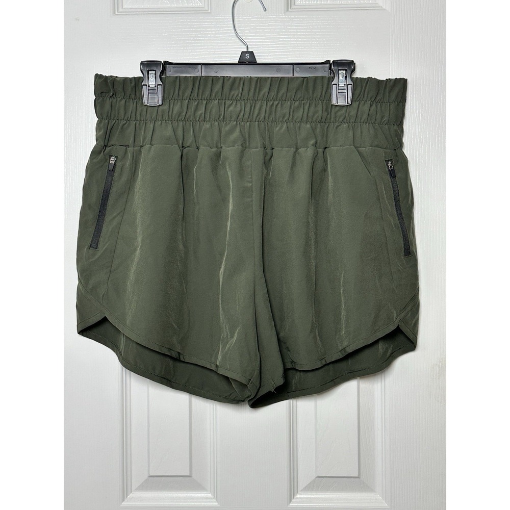 Mivei Women's 2XL  Activewear Running Shorts Olive Green Zipper Pockets Liner